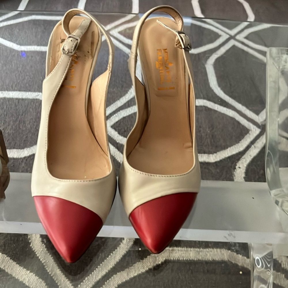 Red and Cream sling backs